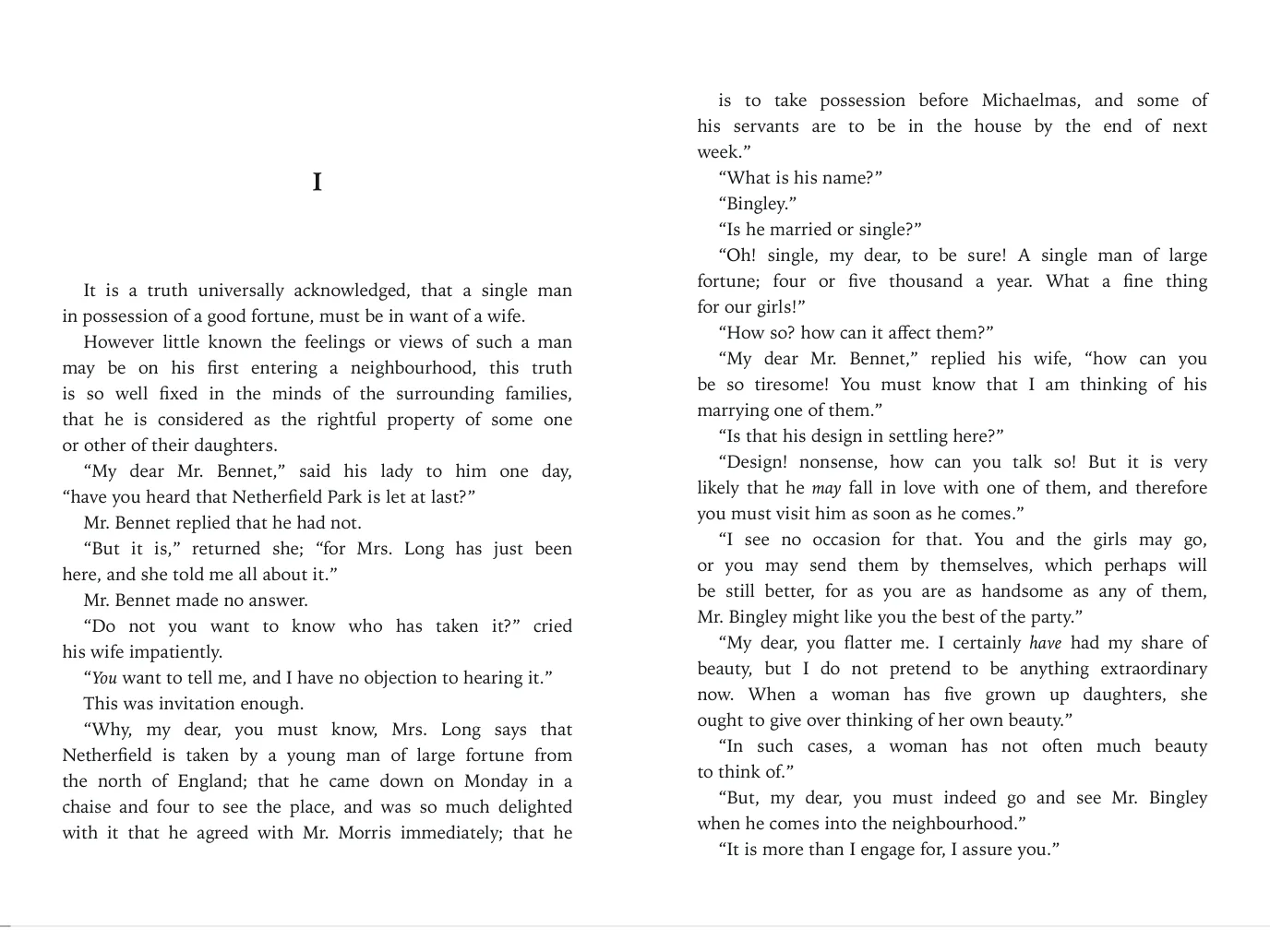 Pride and Prejudice as a two-page spread on an iPad held sideways